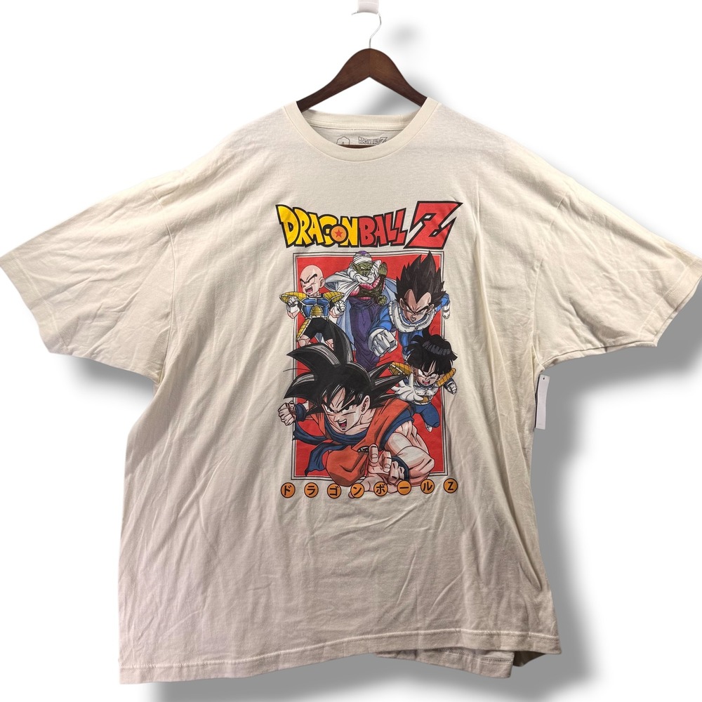 Dragon Ball Z Mens 3XL Graphic T-Shirt Cream Goku Vegeta Anime Tee Cotton